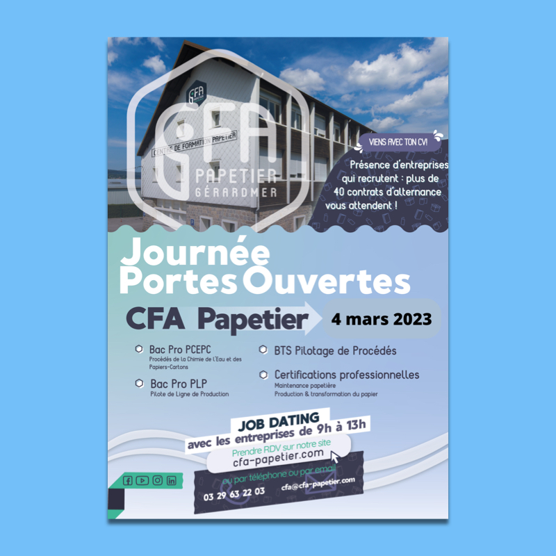 Blue Paper wird am 4. März 2023 beim Tag der offenen Tür des CFA Papetier anwesend sein